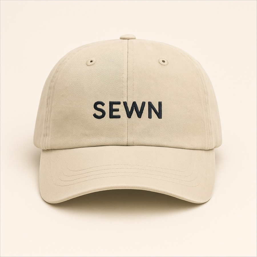A dad hat, photographed flat.