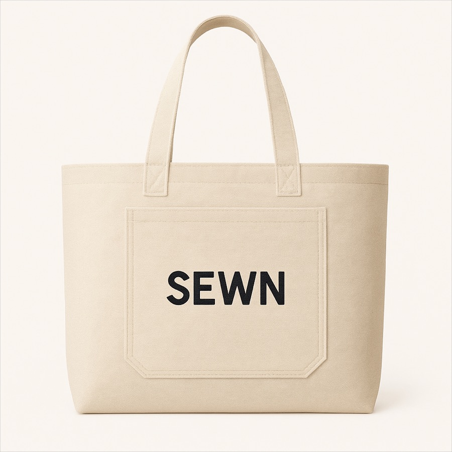 A tote bag, photographed flat.